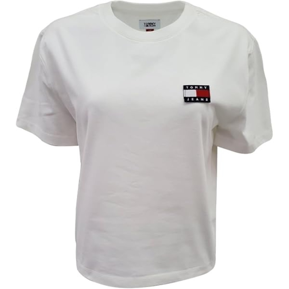 Tommy Hilfiger Tommy Jeans Womens Cropped White Logo Tee Shirt Size M NWT